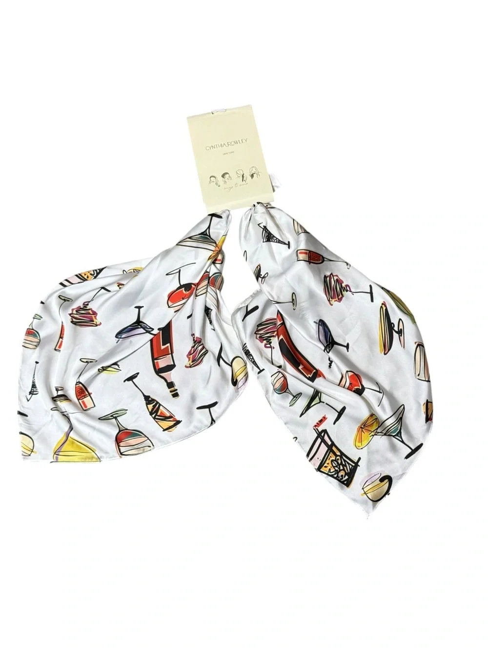 Cynthia Rowley White Cocktail Print Hair Scarf NWT